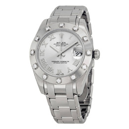 Rolex Oyster Perpetual Datejust Rhodium Dial 18k White Gold Pearlmaster Automatic Ladies Watch 81319rro