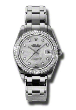 Rolex Lady-Datejust Pearlmaster Mother Of Pearl Diamond Dial 18K White Gold Automatic Ladies Watch 81339mdpm