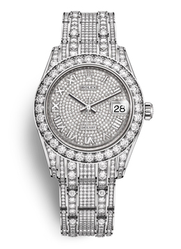 Rolex Pearlmaster 34 Ladies 18kt White Gold Pearlmaster Diamond Pave Watch 81409pavepm