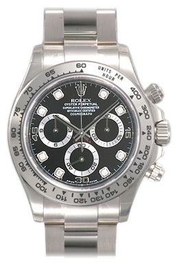 Rolex Cosmograph Daytona Black With 8 Diamonds Dial 18K White Gold Oyster Bracelet Automatic Mens Watch 116509bkdo