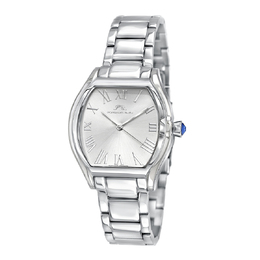Porsamo Bleu Celine Ladies' Tonneau Shaped Silver Dial Watch, Stainless Steel Case And Bracelet with Fixed Bezel and Mineral Crystal