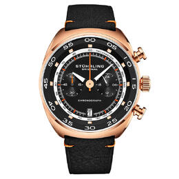 Stuhrling Original Monaco Quartz M13547 Mens Watch - Rose Gold-tone Stainless Steel Case, Black Dial with Date and Sub-dials