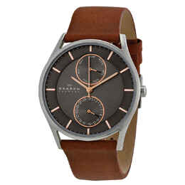 Skagen Holst Charcoal Dial Brown Leather Mens Watch skw6086