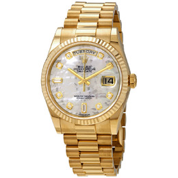 Rolex Day-Date White Mother-Of-Pearl Dial 18K Yellow Gold President Automatic Mens Watch 118238mdp