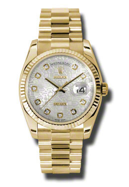 Rolex Day-Date Silver Dial 18K Yellow Gold President Automatic Mens Watch 118238sjdp