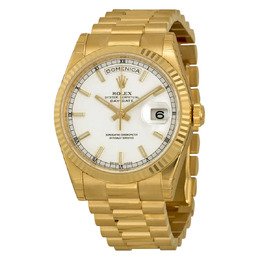 Rolex Day-Date White Dial 18K Yellow Gold President Automatic Mens Watch 118238wsp