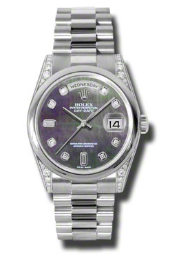 Rolex Day-Date Black Mother Of Pearl Dial Platinum President Automatic Mens Watch 118296bkmdp