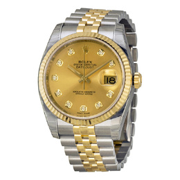 Pre-owned Pre-owned Rolex Oyster Perpetual Datejust 36 Automatic Chronometer Diamond Champagne Dial Mens Watch 116233-cdj