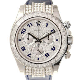 Rolex Cosmorgarph Daytona Pave Diamond Dial 18K White Gold Case Set with 48 Diamonds Leather Strap Mens Watch 116599