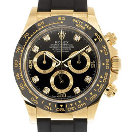 Pre-owned Rolex Cosmograph Daytona Chronograph Diamond Black Dial Unisex Watch Model 116518BKDR, Yellow Gold Case with Black Rubber Strap