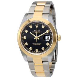 Rolex Datejust Black Diamond Dial Steel and 18K Yellow Gold Oyster Mens Watch 126303bkdo