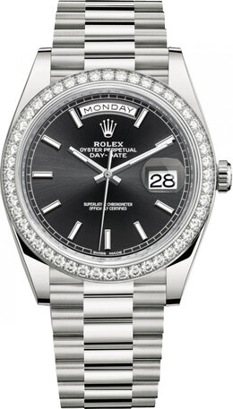 Rolex Day Date 40 Automatic Black Dial Mens 18kt White Gold Watch 228349bksp
