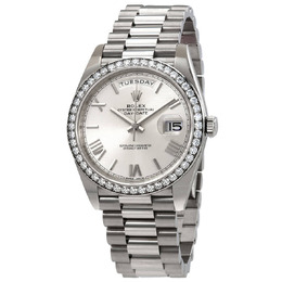Rolex Day-Date Automatic Silver Dial Mens 18kt White Gold Diamond President Watch 228349srp