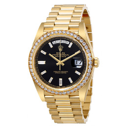 Rolex Oyster Perpetual Day-Date Black Dial Automatic Mens 18 Carat Yellow Gold President Watch 228348bkdp