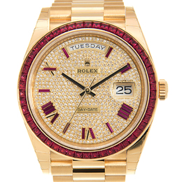 Rolex Day-Date 40 Diamond Pave W/ Red Sapphire Bezel Mens Watch 228398 drrp