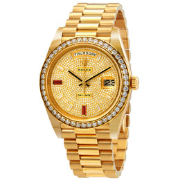 Rolex Day-Date 40 Automatic Gold Diamond Pave Dial Mens 18kt Yellow Gold President Watch 228348rbr-0030