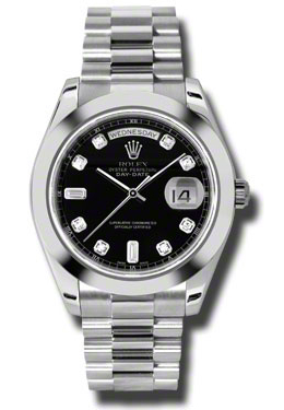 Rolex Day-Date II Black Dial Platinum President Automatic Mens Watch 218206bkdp