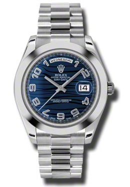 Rolex Day-Date II Blue Wave Dial Platinum President Automatic Mens Watch 218206blwap