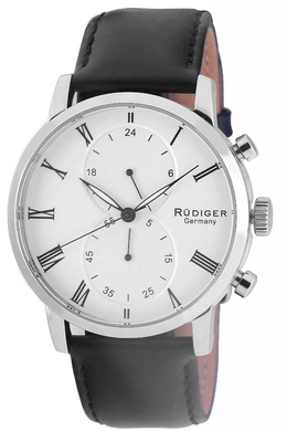Rudiger Bavaria Mens Watch R2300-04-001 - Silver-tone stainless steel case with black leather strap
