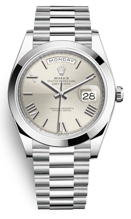 Rolex Day Date 40 Silver Dial Automatic Mens Platinum President Watch 228206ssrp