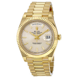 Rolex Day-Date 40 Silver Diagonal Motif Dial 18K Yellow Gold President Automatic Mens Watch 228238ssp