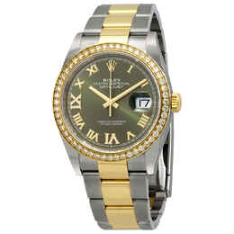 Rolex Datejust 36 Green Diamond Dial Mens Steel and 18kt Yellow Gold Watch 126283gnrdo