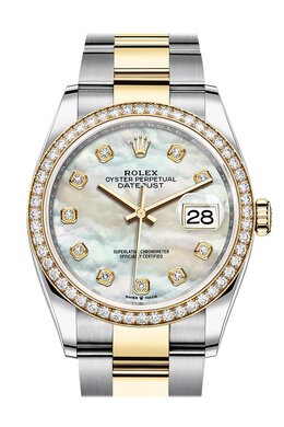 Rolex Datejust 36 Mother of Pearl Diamond Dial Mens Steel and 18kt Yellow Gold Oyster Watch 126283mdo