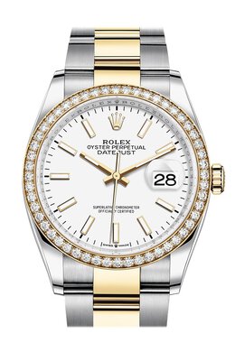 Rolex Datejust 36 White Dial Mens Steel and 18kt Yellow Gold Oyster Watch 126283wso