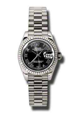 Rolex Lady-Datejust 26 Black Dial 18K White Gold President Automatic Ladies Watch 179179bkrp