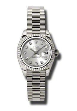 Rolex Lady-Datejust 26 Silver Dial 18K White Gold President Automatic Ladies Watch 179179sdp