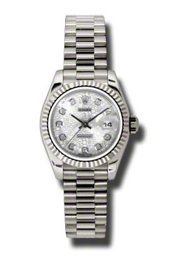 Rolex Lady-Datejust 26 Silver Dial 18K White Gold President Automatic Ladies Watch 179179sjdp