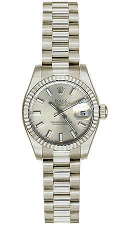 Rolex Lady-Datejust 26 Silver Dial 18K White Gold President Automatic Ladies Watch 179179SSP 179179-ssp