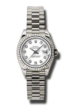 Rolex Lady-Datejust 26 White Dial 18K White Gold President Automatic Ladies Watch 179179wdp