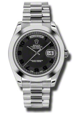 Rolex Day-Date II Black Concentric Dial Platinum President Automatic Mens Watch 218206bkcap