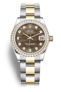 Rolex Datejust 31 Black Mother of Pearl Diamond Dial Ladies Steel and 18kt Yellow Gold Oyster Watch 278383bkmdo