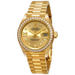 Rolex Lady-Datejust Champagne Diamond Dial 18kt Yellow Gold President Watch 279138crdp
