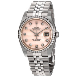 Rolex Datejust 36 Pink Mother Of Pearl Diamond Dial Automatic Ladies Jubilee Watch 116244pkmdj