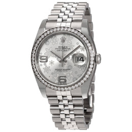 Rolex Oyster Perpetual Datejust 36 Silver Floral Dial Stainless Steel Jubilee Bracelet Automatic Ladies Watch 116244sfaj