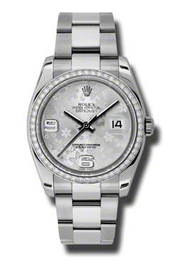 Rolex Oyster Perpetual Datejust 36 Silver Floral Dial Stainless Steel Bracelet Automatic Ladies Watch 116244sfao