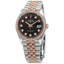 Rolex Datejust 36 Black Diamond Dial Automatic Mens Steel and 18k Everose Gold Jubilee Watch 126281BKDJ m126281rbr-0007