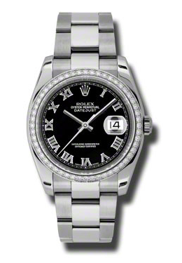 Rolex Oyster Perpetual Datejust 36 Black Dial Stainless Steel Bracelet Automatic Ladies Watch 116244bkro