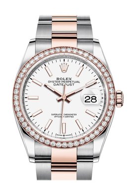 Rolex Datejust 36 White Dial Automatic Mens Steel and 18k Everose Gold Oyster Watch 126281wso