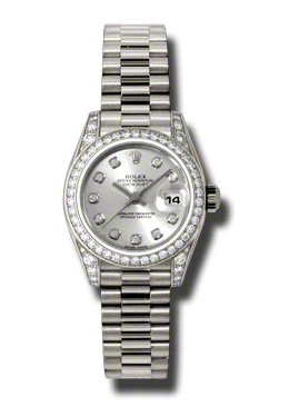 Rolex Lady-Datejust 26 Silver Dial 18K White Gold President Automatic Ladies Watch 179159sdp