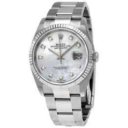Rolex Datejust 36 White Mother of Pearl Diamond Dial Automatic Mens Oyster Watch 126234mdo