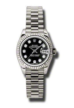 Rolex Lady-Datejust 26 Black Dial 18K White Gold President Automatic Ladies Watch 179179bkdp