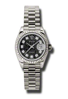 Rolex Lady-Datejust 26 Black Dial 18K White Gold President Automatic Ladies Watch 179179bkjdp