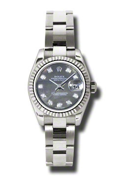 Rolex Lady Datejust 26 Black Mother of Pearl Dial 18K White Gold Oyster Bracelet Automatic Watch 179179bkmdo