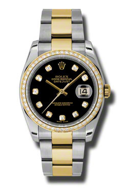 Rolex Oyster Perpetual Datejust 36 Black Dial Stainless Steel and 18K Yellow Gold Bracelet Automatic Ladies Watch 116243bkdo