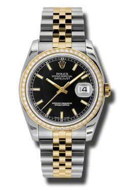 Rolex Oyster Perpetual Datejust 36 Black Dial Stainless Steel and 18K Yellow Gold Jubilee Bracelet Automatic Ladies Watch 116243bksj