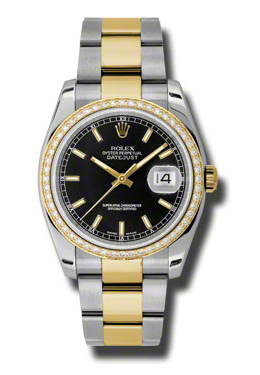 Rolex Oyster Perpetual Datejust 36 Black Dial Stainless Steel and 18K Yellow Gold Bracelet Automatic Ladies Watch 116243bkso